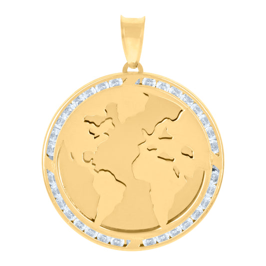 10k Yellow Gold Mens Cubic Zirconia World Map Charm Pendant