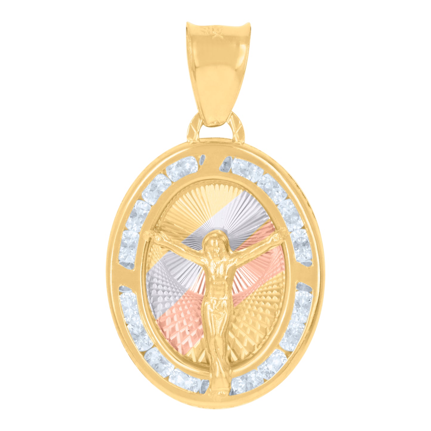 10kt Tri-Color Gold Womens Cubic-Zirconia Crucifix Jesus Religious Charm Pendant