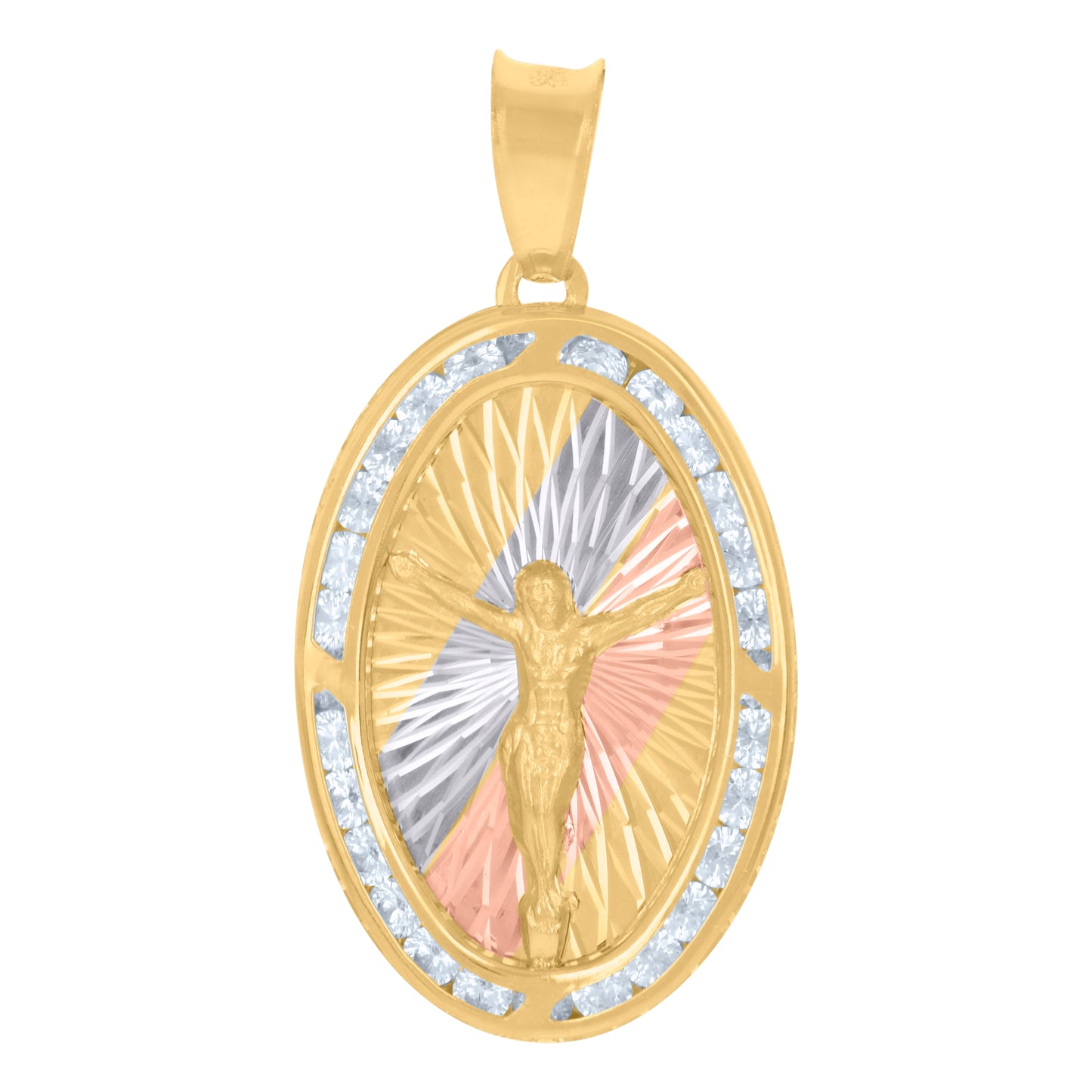 10kt Tri-Color Gold Mens Cubic-Zirconia Crucifix Jesus Religious Charm Pendant