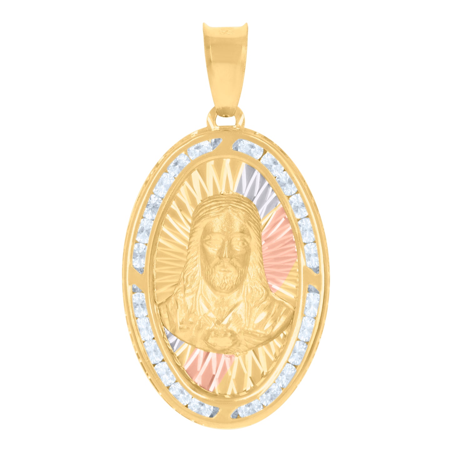 10kt Tri-Color Gold Mens Cubic-Zirconia Jesus Religious Charm Pendant