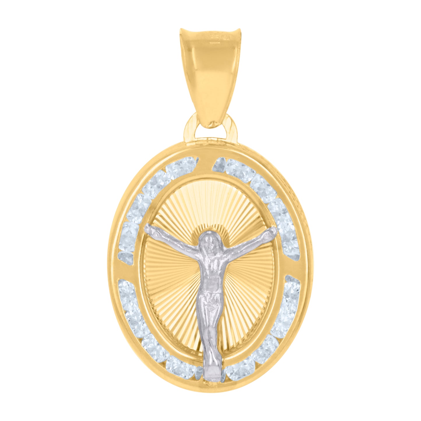 10kt Two-Tone Gold Womens Cubic-Zirconia Crucifix Jesus Religious Charm Pendant