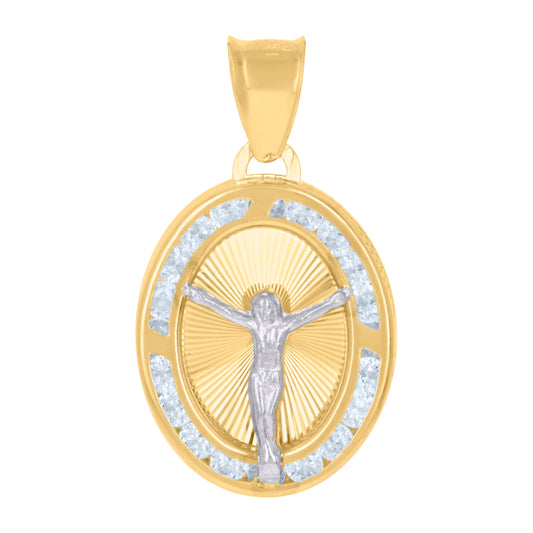 10kt Two-Tone Gold Womens Cubic-Zirconia Crucifix Jesus Religious Charm Pendant
