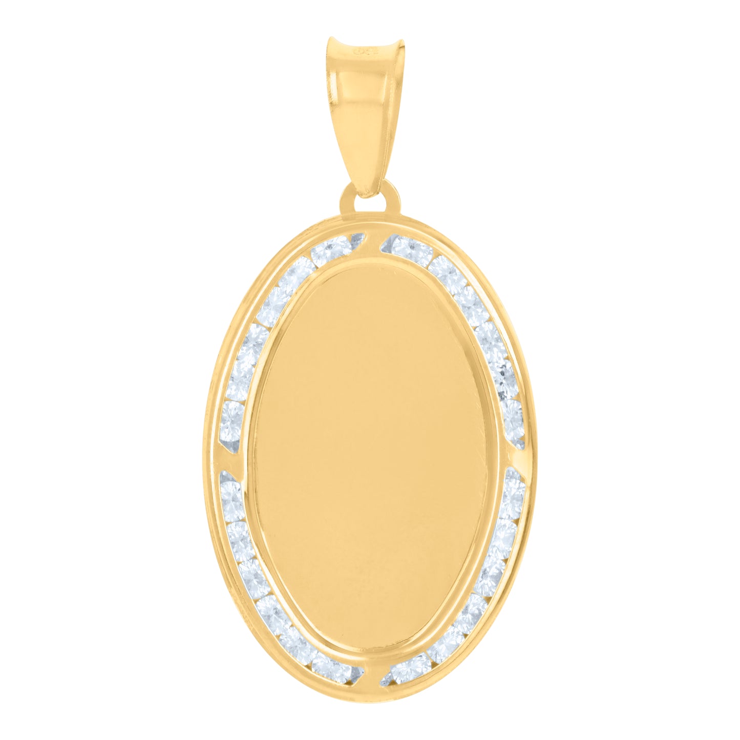 10k Yellow Gold Unisex Cubic Zirconia Oval Photo Frame Charm Pendant