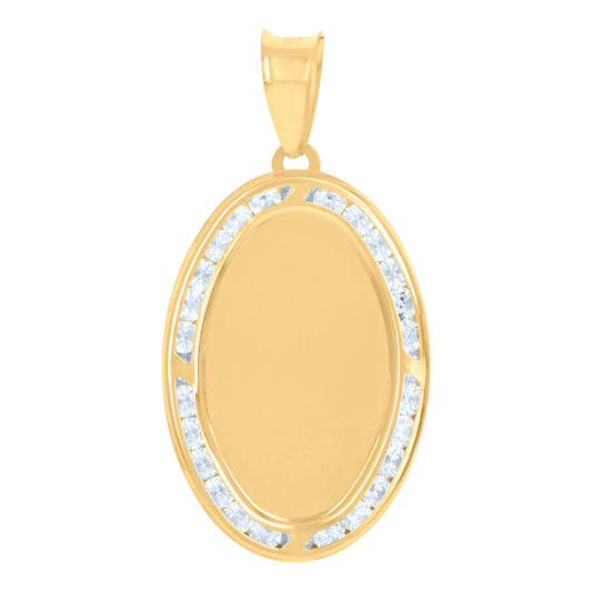 10k Yellow Gold Unisex Cubic Zirconia Oval Photo Frame Charm Pendant