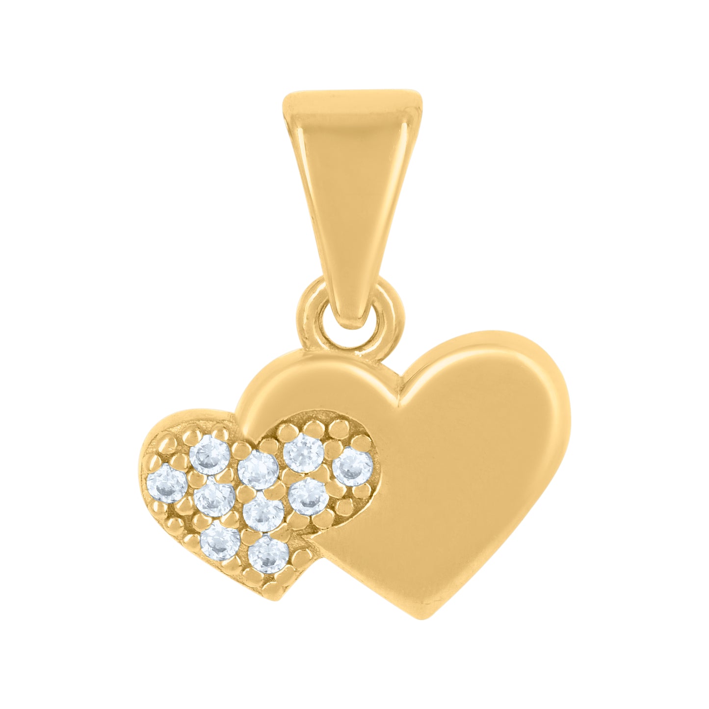 10k Yellow Gold Womens Cubic Zirconia Double Heart Charm Pendant
