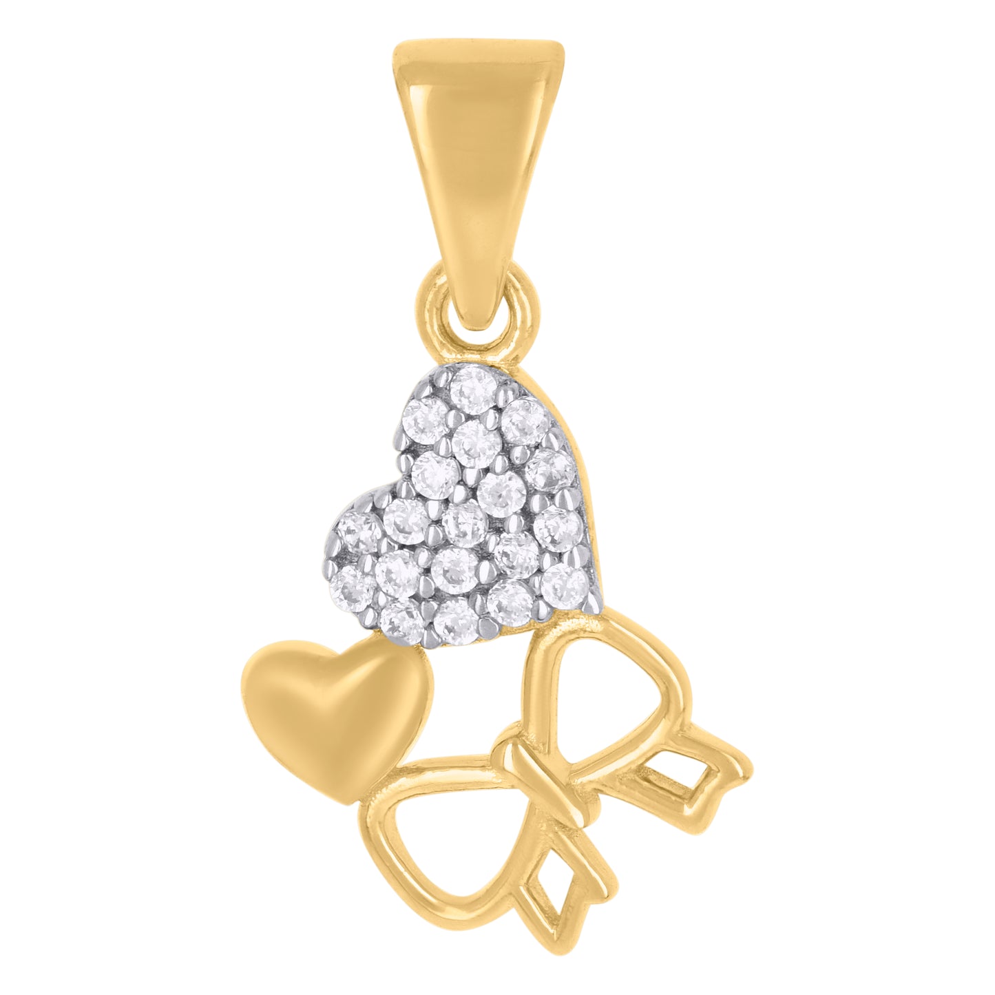 10k Two tone Gold Womens Cubic Zirconia Bow Heart Charm Pendant