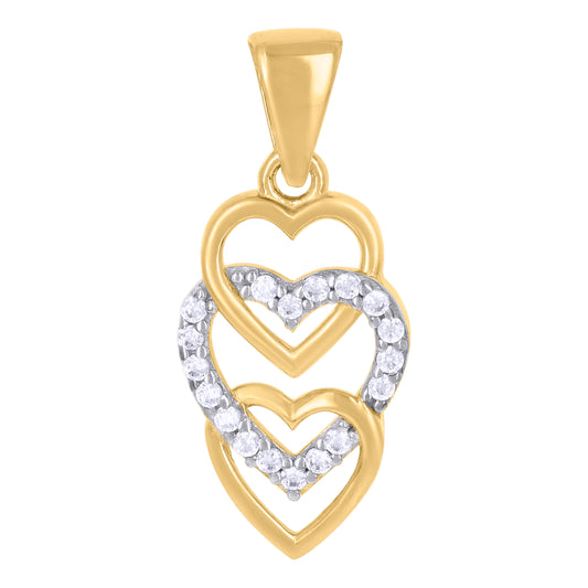 10k Two tone Gold Womens Cubic Zirconia Triple Heart Charm Pendant