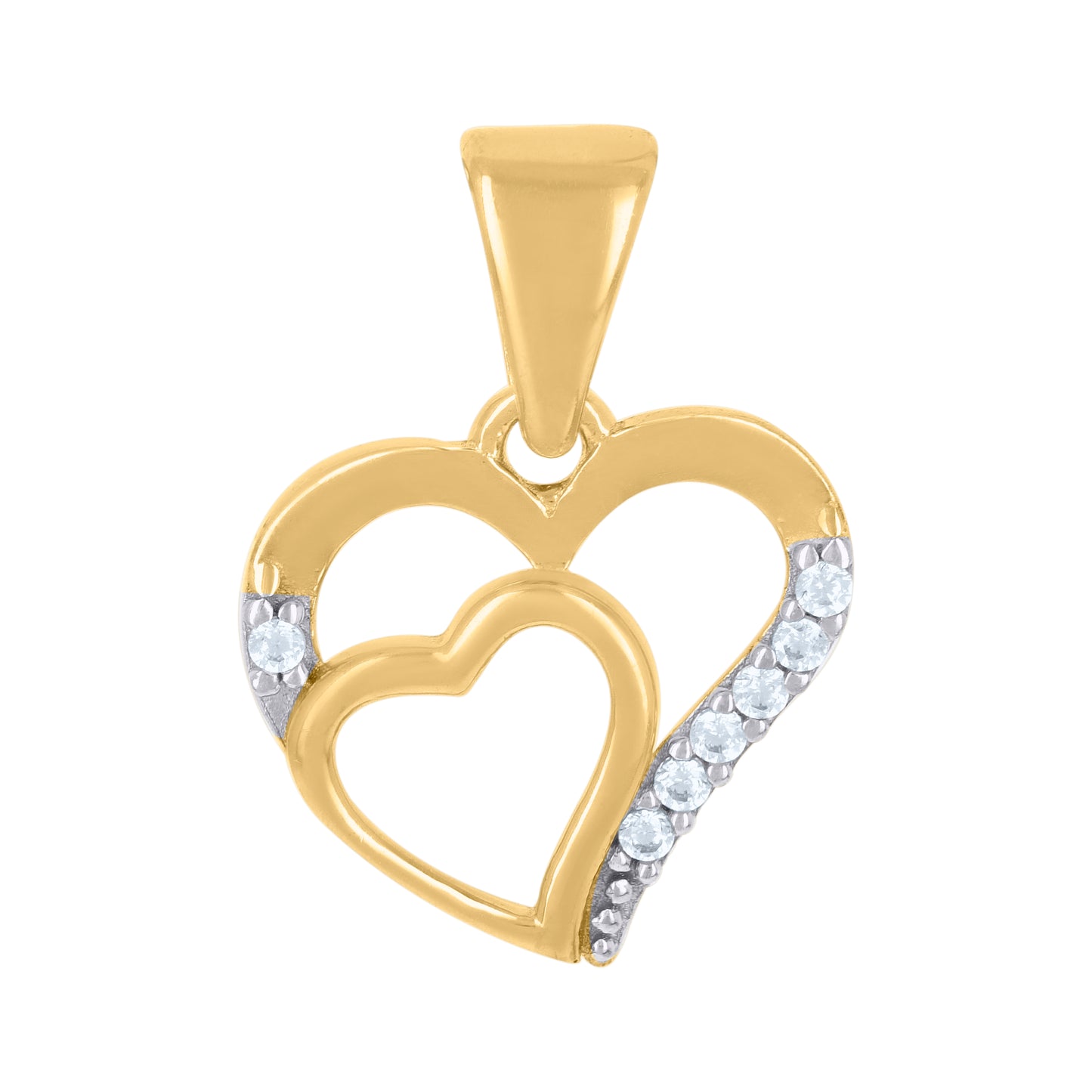 10k Two tone Gold Womens Cubic Zirconia Double Heart Charm Pendant