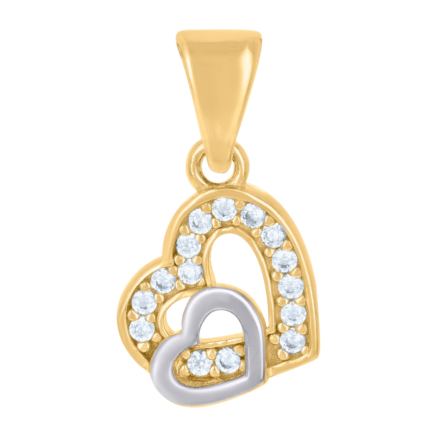 10k Two tone Gold Womens Cubic Zirconia Double Heart Charm Pendant