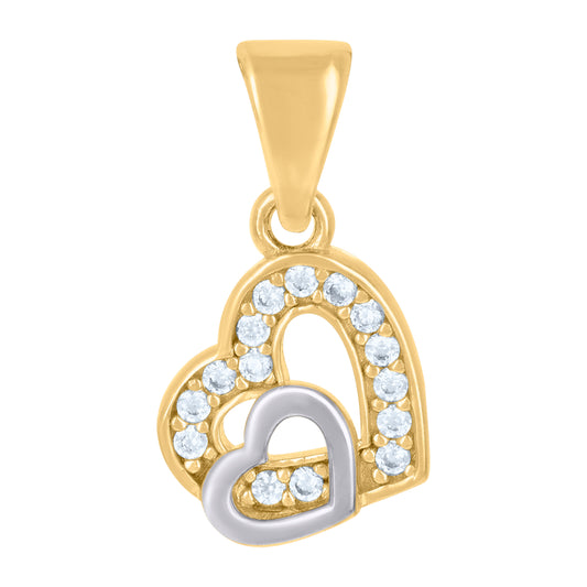 10k Two tone Gold Womens Cubic Zirconia Double Heart Charm Pendant