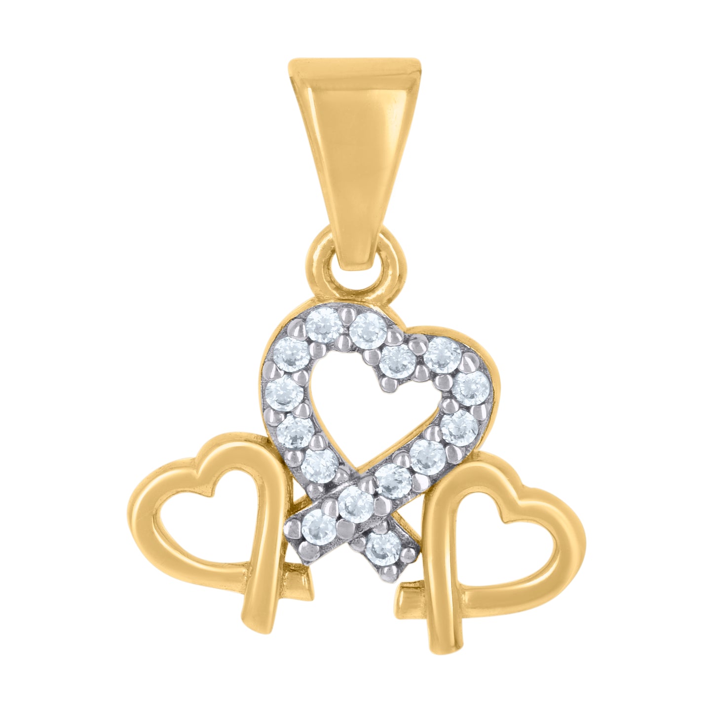 10k Two tone Gold Womens Cubic Zirconia Triple Heart Charm Pendant