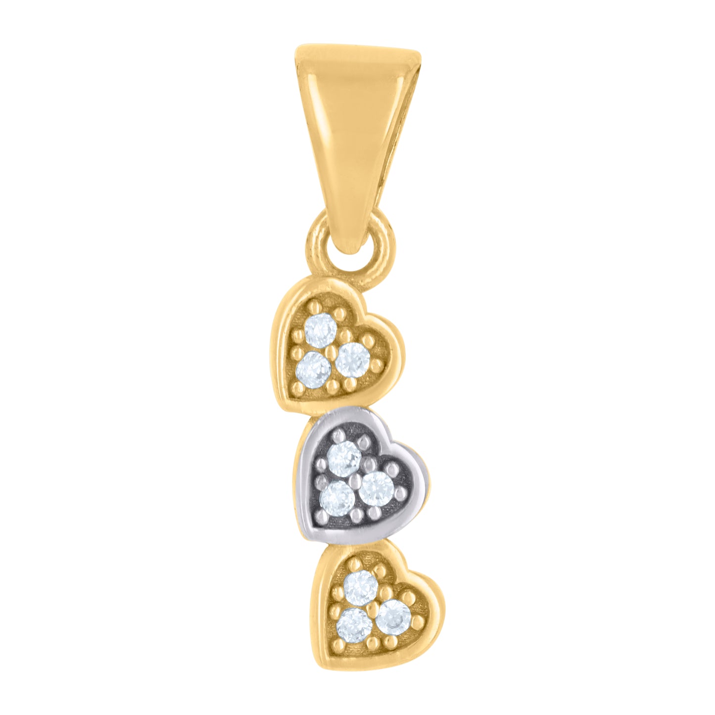 10k Two tone Gold Womens Cubic Zirconia Triple Heart Charm Pendant