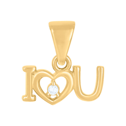 10k Yellow Gold Womens Cubic Zirconia I Love U Heart Charm Pendant