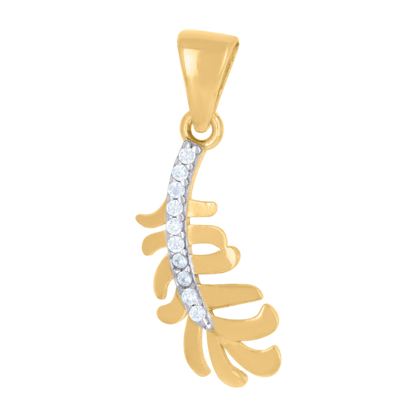 10k Two Tone Gold Womens Cubic Zirconia Feather Fashion Charm Pendant