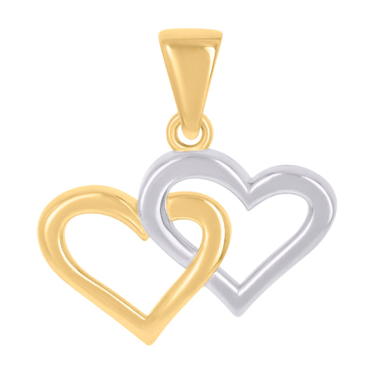 10k Two tone Gold Womens Double Heart Charm Pendant