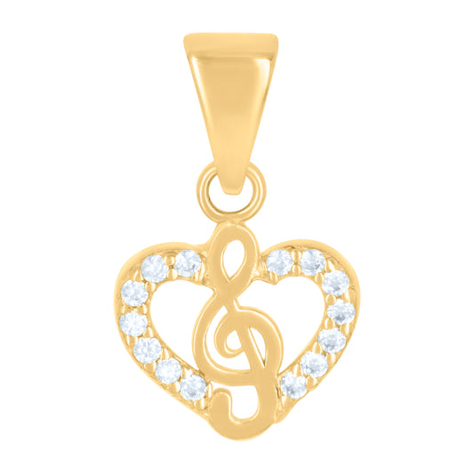 10k Yellow Gold Womens Cubic Zirconia Treble Clef Heart Charm Pendant