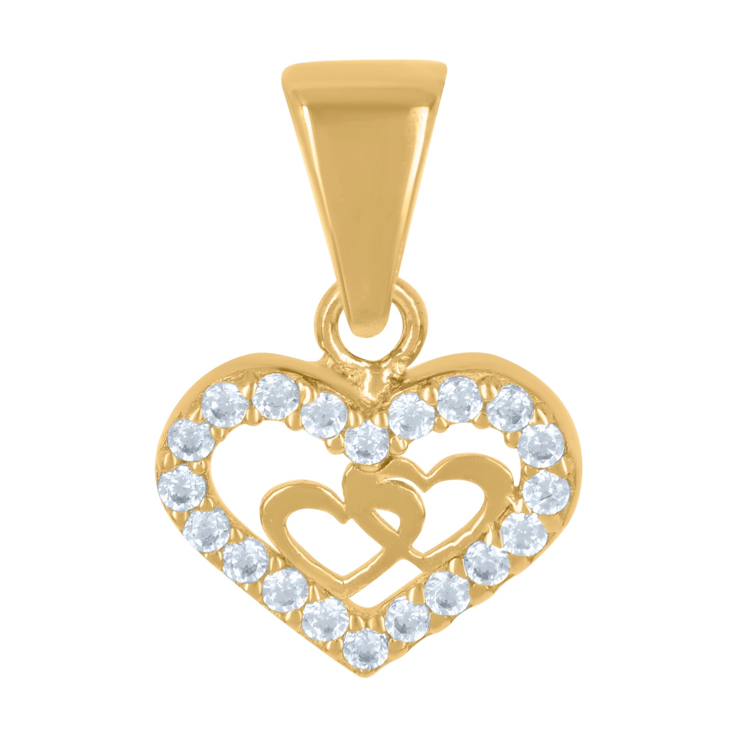 10k Yellow Gold Womens Cubic Zirconia Double Heart Charm Pendant