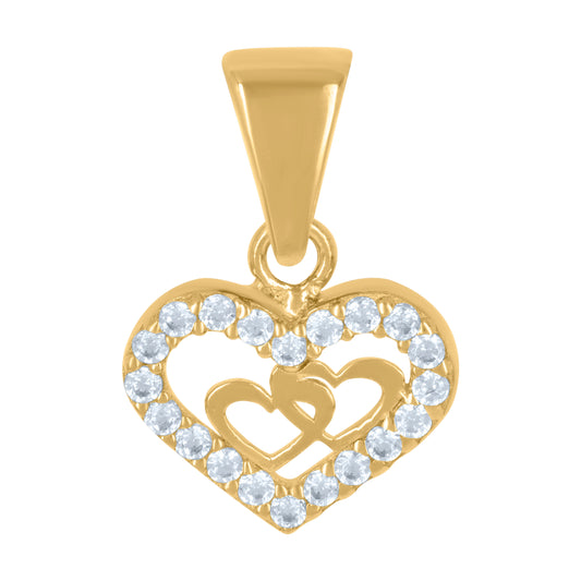 10k Yellow Gold Womens Cubic Zirconia Double Heart Charm Pendant