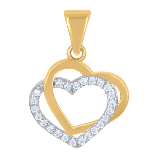 10k Two Tone Gold Womens Cubic Zirconia Double Heart Charm Pendant