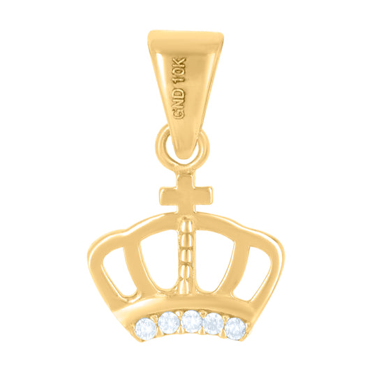 10k Yellow Gold Womens Cubic Zirconia Crown Fashion Charm Pendant