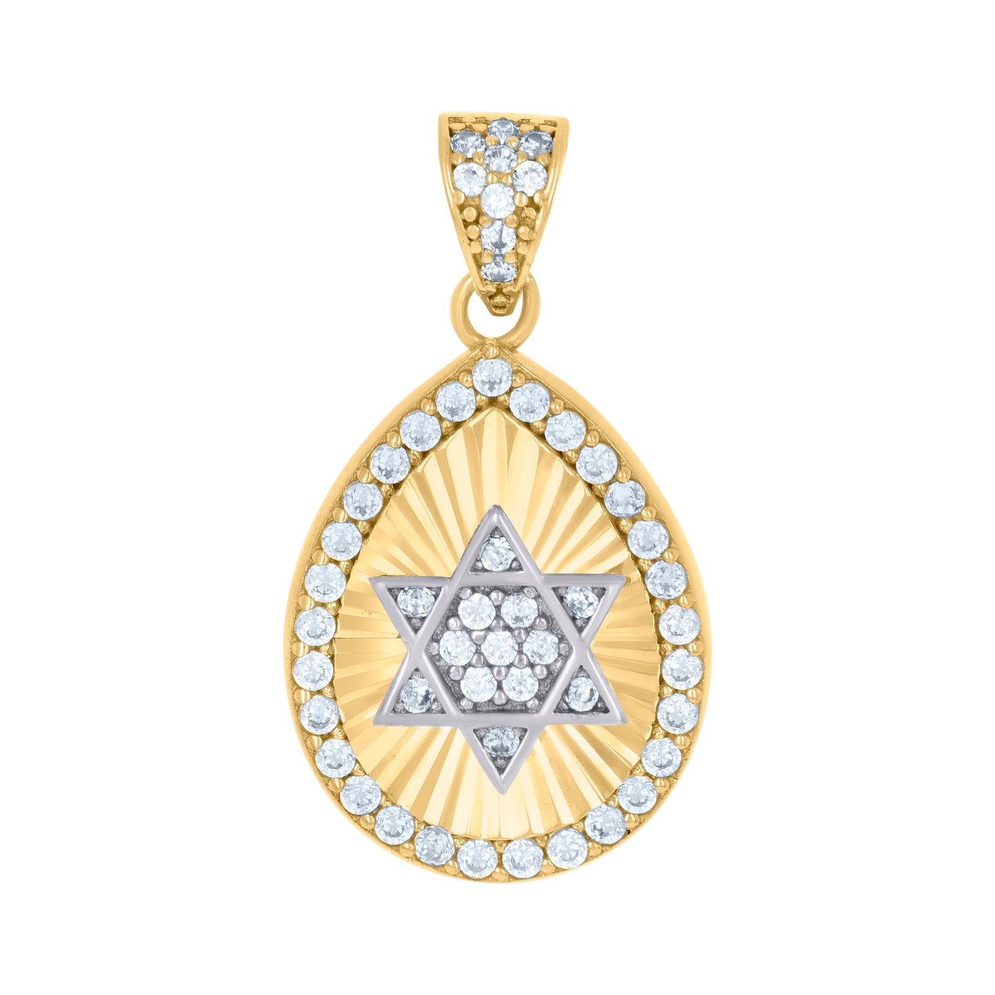 10kt Two-tone Gold Womens Cubic-Zirconia Tear Drop Star Of David Symbol Religious Charm Pendant