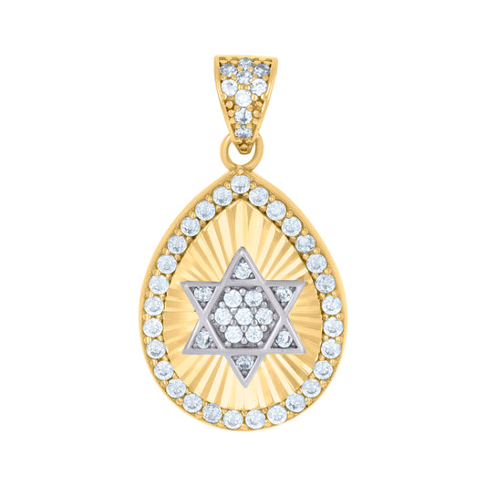 10kt Two-tone Gold Womens Cubic-Zirconia Tear Drop Star Of David Symbol Religious Charm Pendant