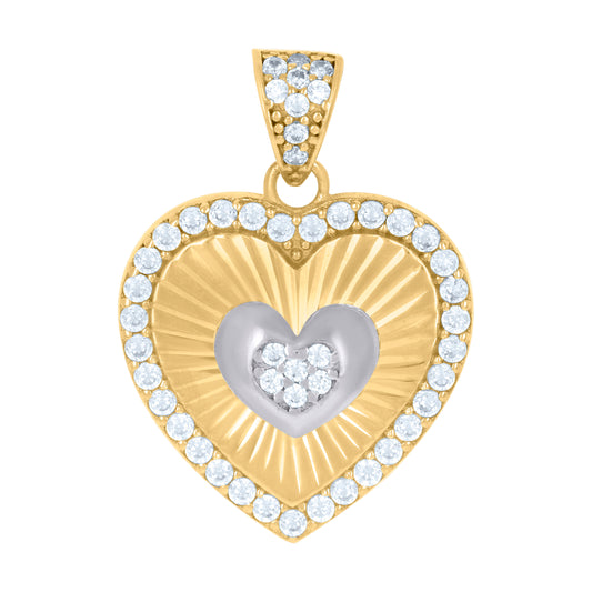 10k Two tone Gold Womens Cubic Zirconia Heart Charm Pendant