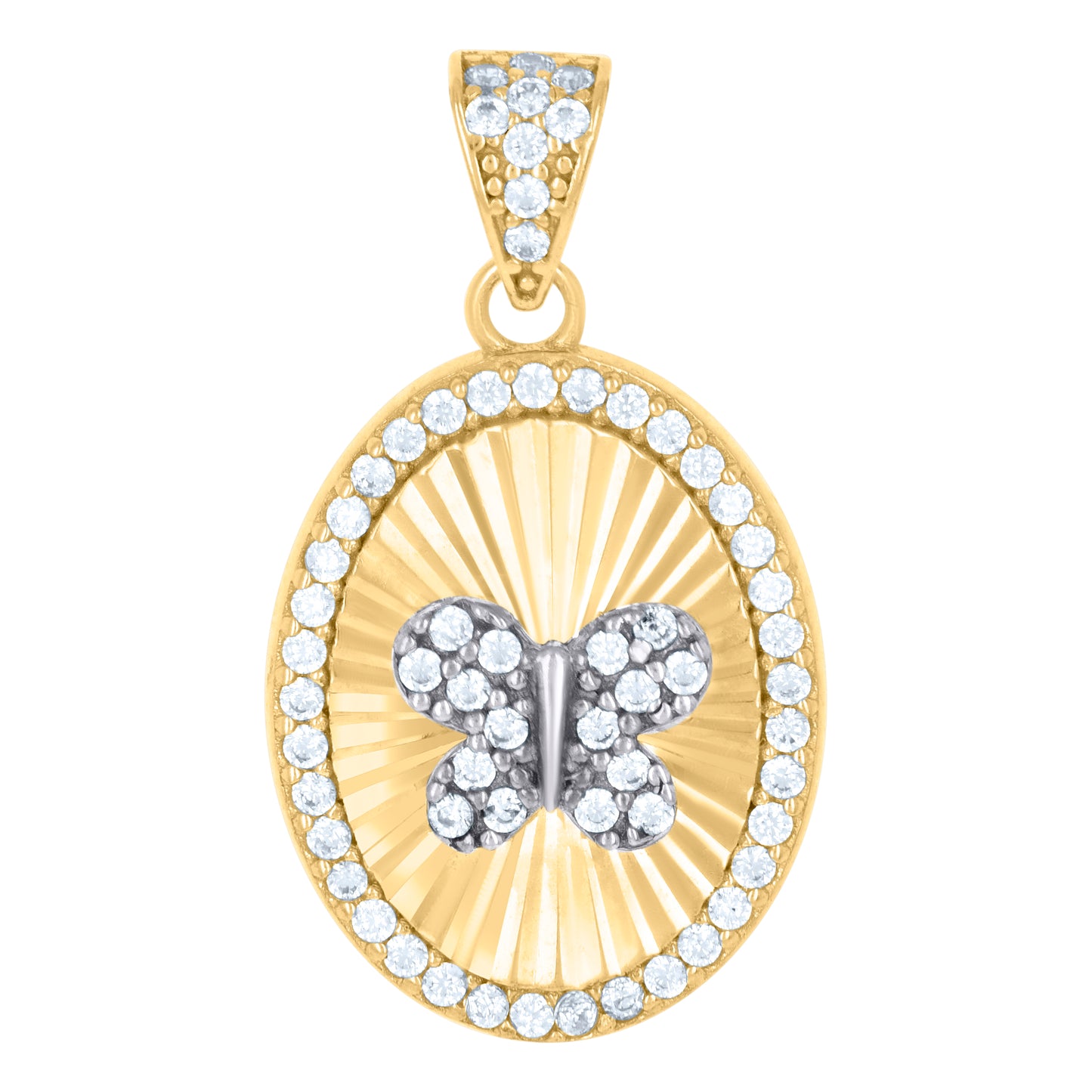 10k Two tone Gold Womens Cubic Zirconia Oval Medallion Butterfly Insect Wildlife Charm Pendant