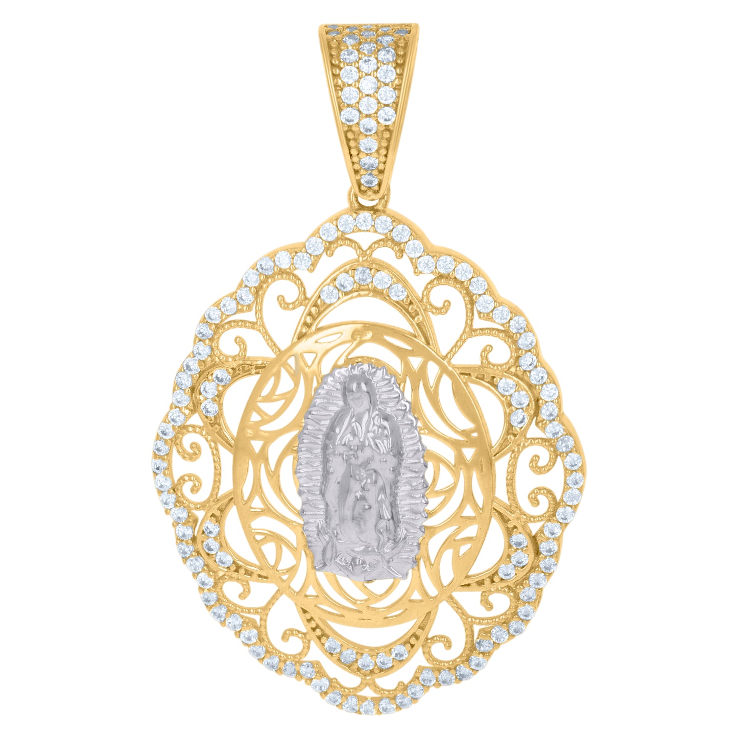 10k Two tone Gold Womens Cubic Zirconia Guadalupe Religious Charm Pendant