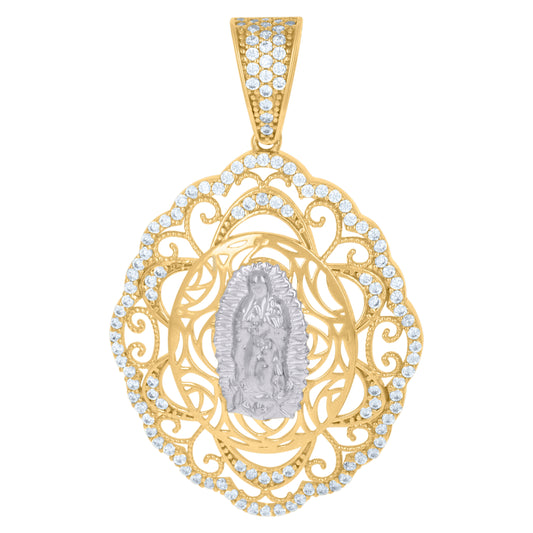 10k Two tone Gold Womens Cubic Zirconia Guadalupe Religious Charm Pendant
