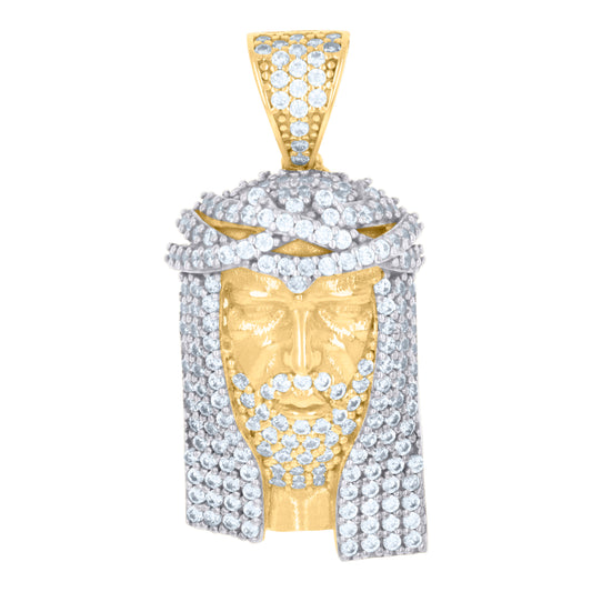 10k Two tone Gold Mens Cubic Zirconia Jesus Religious Charm Pendant