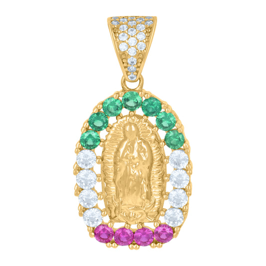 10k Yellow Gold Womens Pink/Green White Cubic Zirconia Guadalupe Religious Charm Pendant
