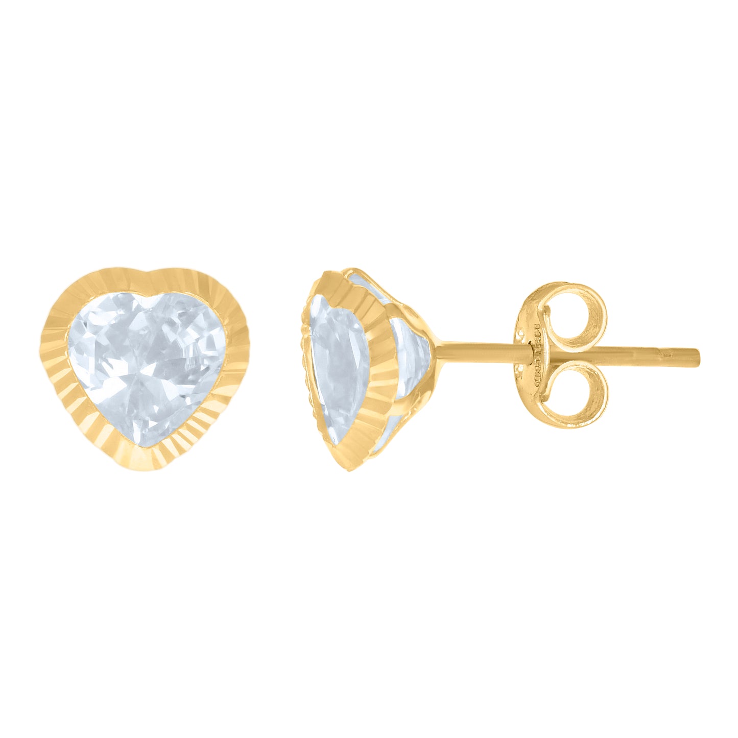 10k Yellow Gold Womens Heart Cubic Zirconia Heart Stud Earrings