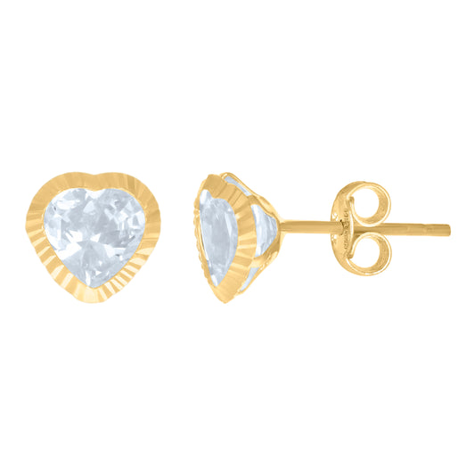 10k Yellow Gold Womens Heart Cubic Zirconia Heart Stud Earrings