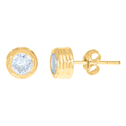 10k Yellow Gold Womens Cubic Zirconia Round Stud Earrings