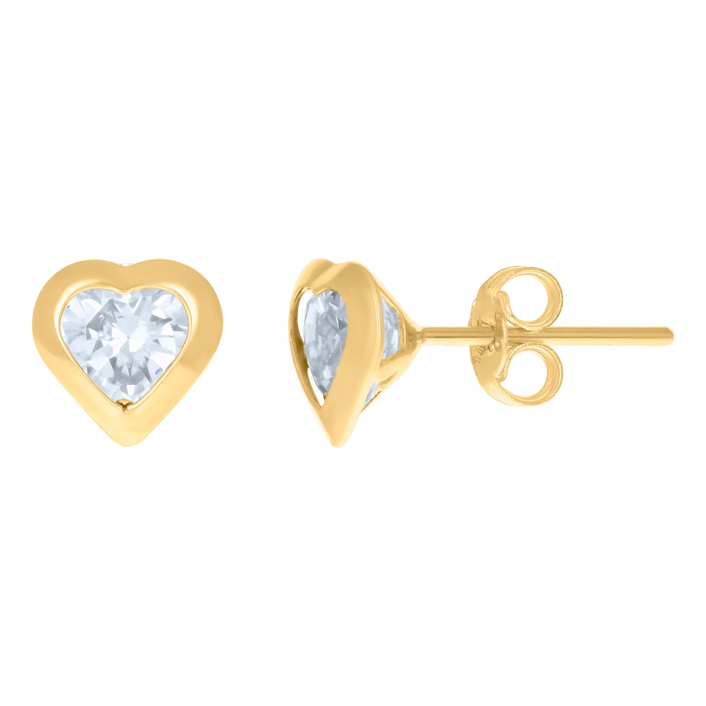 10k Yellow Gold Womens Heart Cubic Zirconia Heart Stud Earrings