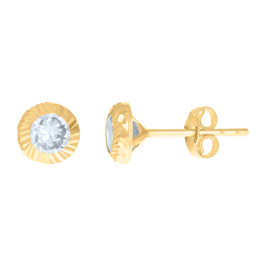 10k Yellow Gold Womens Cubic Zirconia Round Stud Earrings
