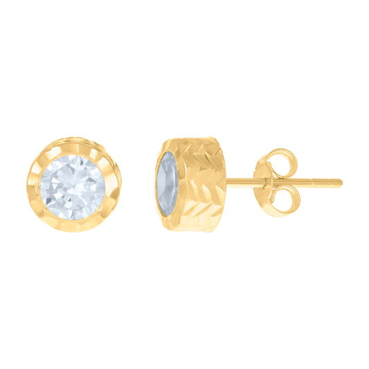 10k Yellow Gold Womens Cubic Zirconia Round Stud Earrings
