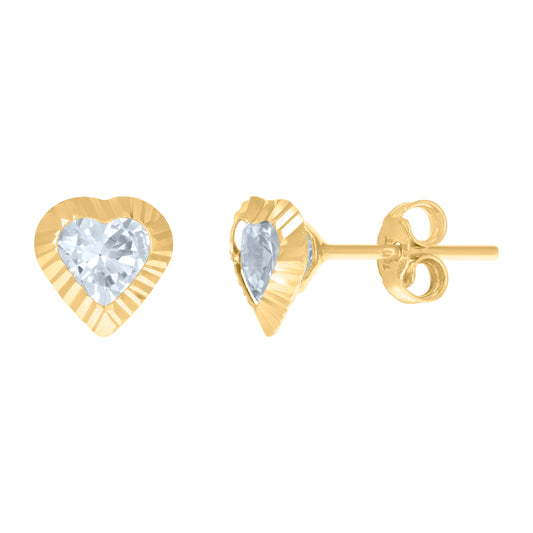 10k Yellow Gold Womens Heart Cubic Zirconia Heart Stud Earrings