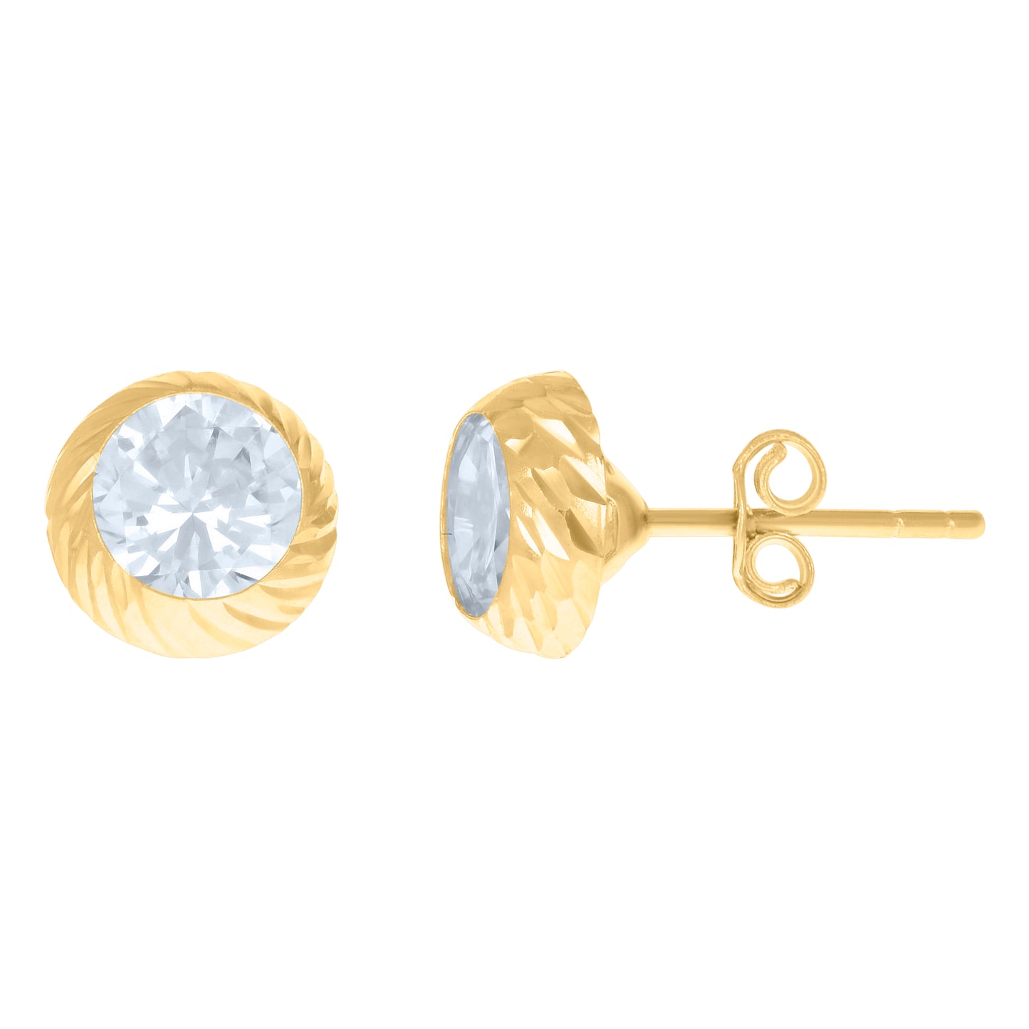 10k Yellow Gold Womens Cubic Zirconia Round Stud Earrings