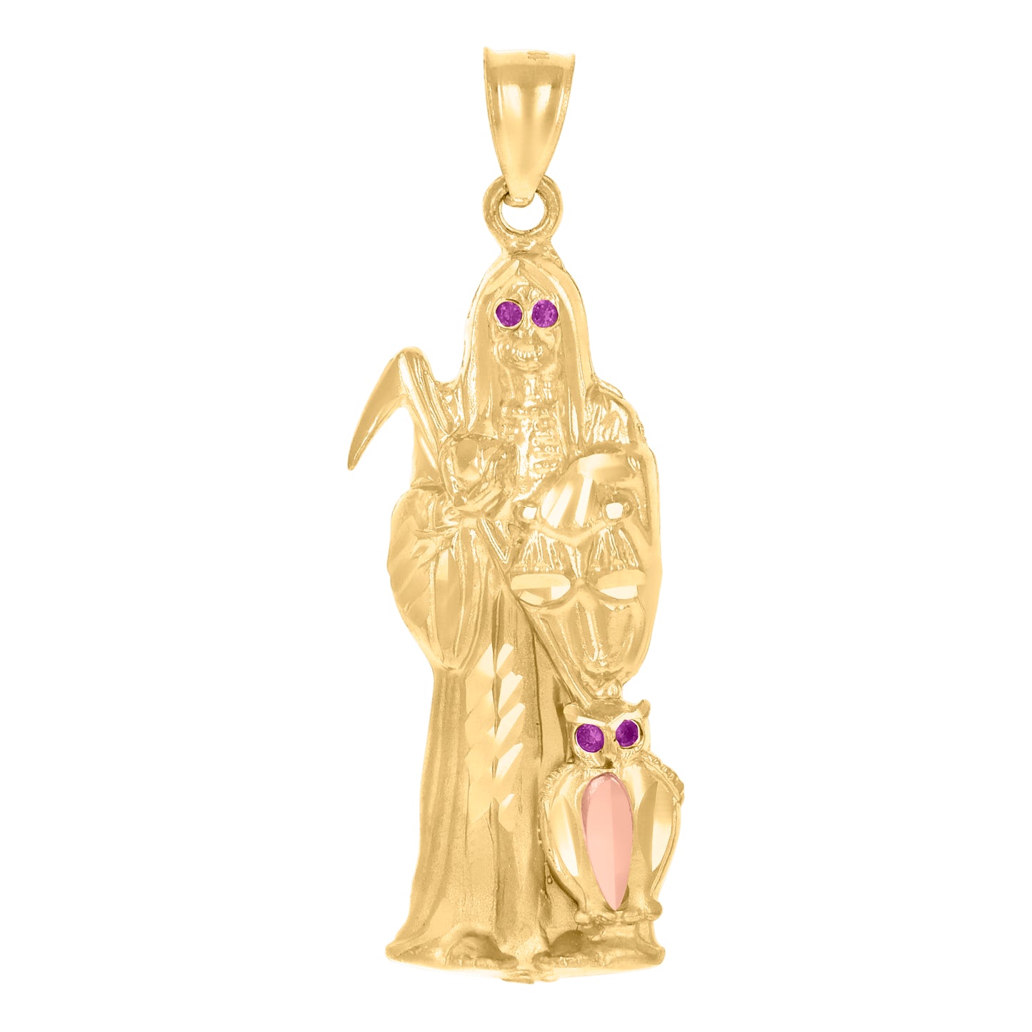 10k Two Tone Gold Mens Purple Cubic Zirconia Death Angel Grim Reaper Religious Charm Pendant