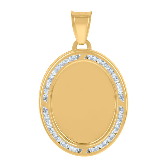 10k Yellow Gold Unisex Cubic Zirconia Oval Photo Frame Charm Pendant