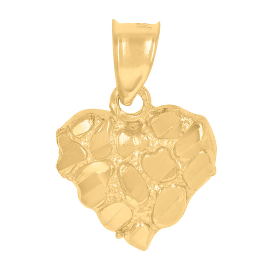 10k Yellow Gold Womens Nugget Heart Charm Pendant