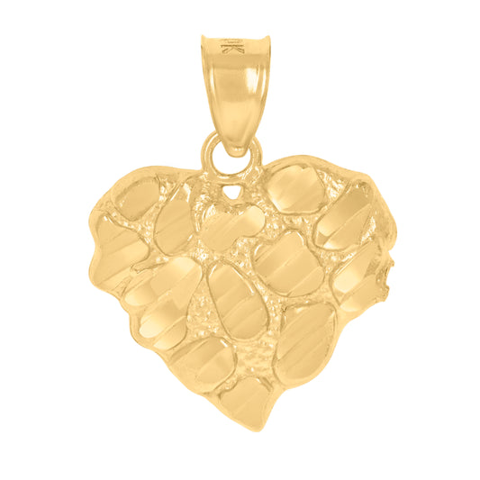 10k Yellow Gold Womens Nugget Heart Charm Pendant
