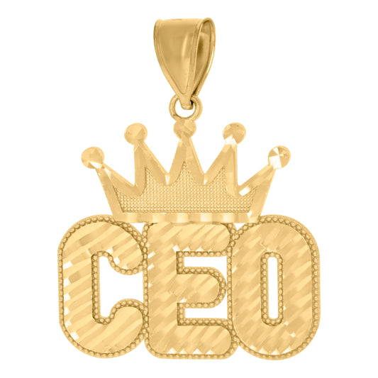 10k Yellow Gold Mens Crown CEO Fashion Charm Pendant