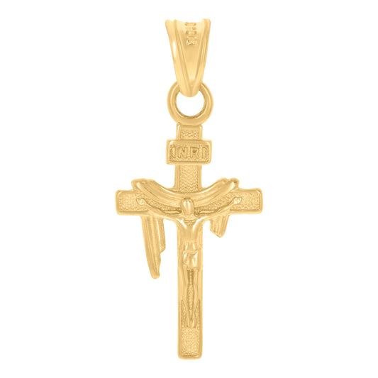 10kt Yellow Gold Mens Draped INRI Crucifix Cross Religious Charm Pendant