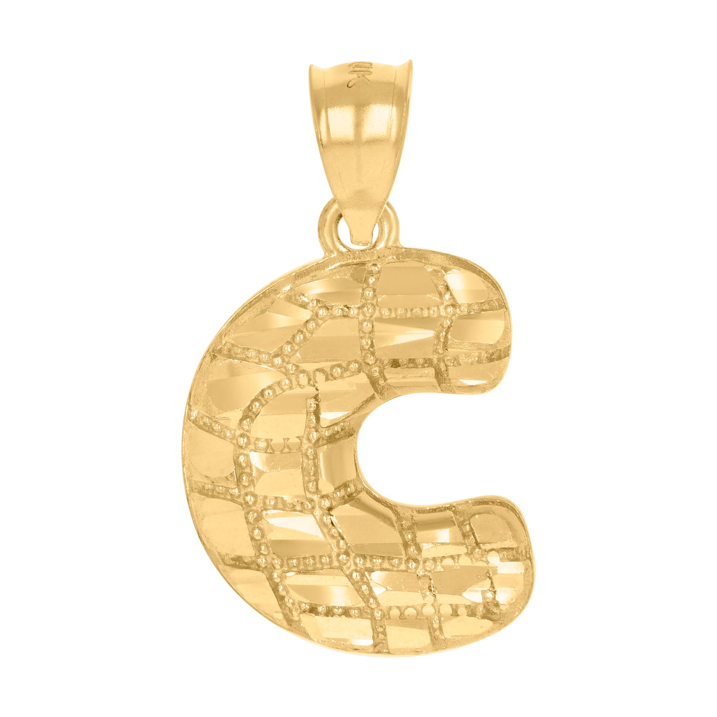 10k Yellow Gold Unisex Initial Alphabet C Nugget Charm Pendant