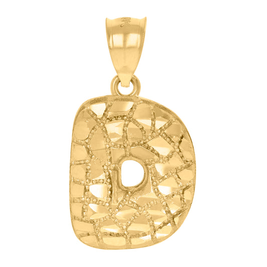 10k Yellow Gold Unisex Initial Alphabet D Nugget Charm Pendant