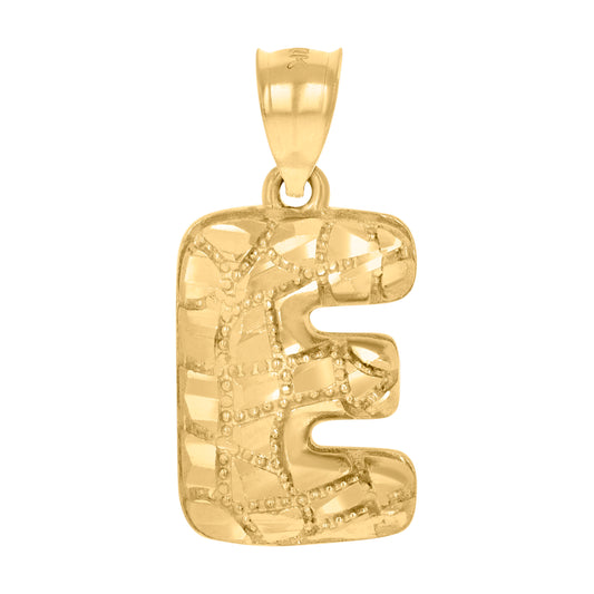 10k Yellow Gold Unisex Initial Alphabet E Nugget Charm Pendant