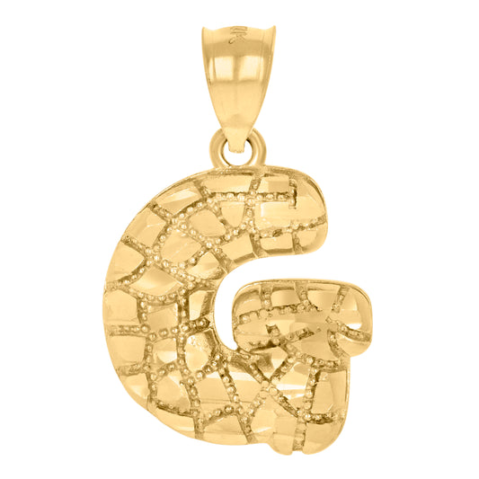 10k Yellow Gold Unisex Initial Alphabet G Nugget Charm Pendant